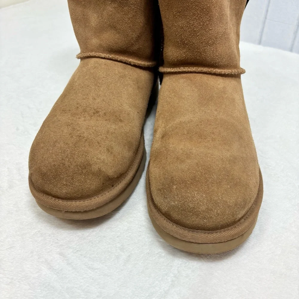 UGG CLASSIC MINI‎ BAILEY BOW PUNK PLAID CHESTNUT BOOTS Vibrant Fur Lining Size 9